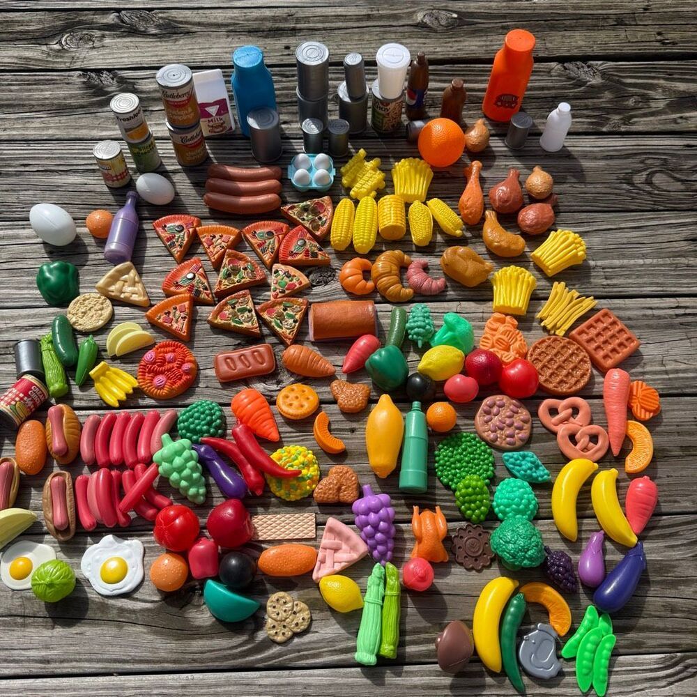 Vintage 80s 90s Plastic Play Food Large Lot Pretend Kitchen Grocery Pizza Fruit